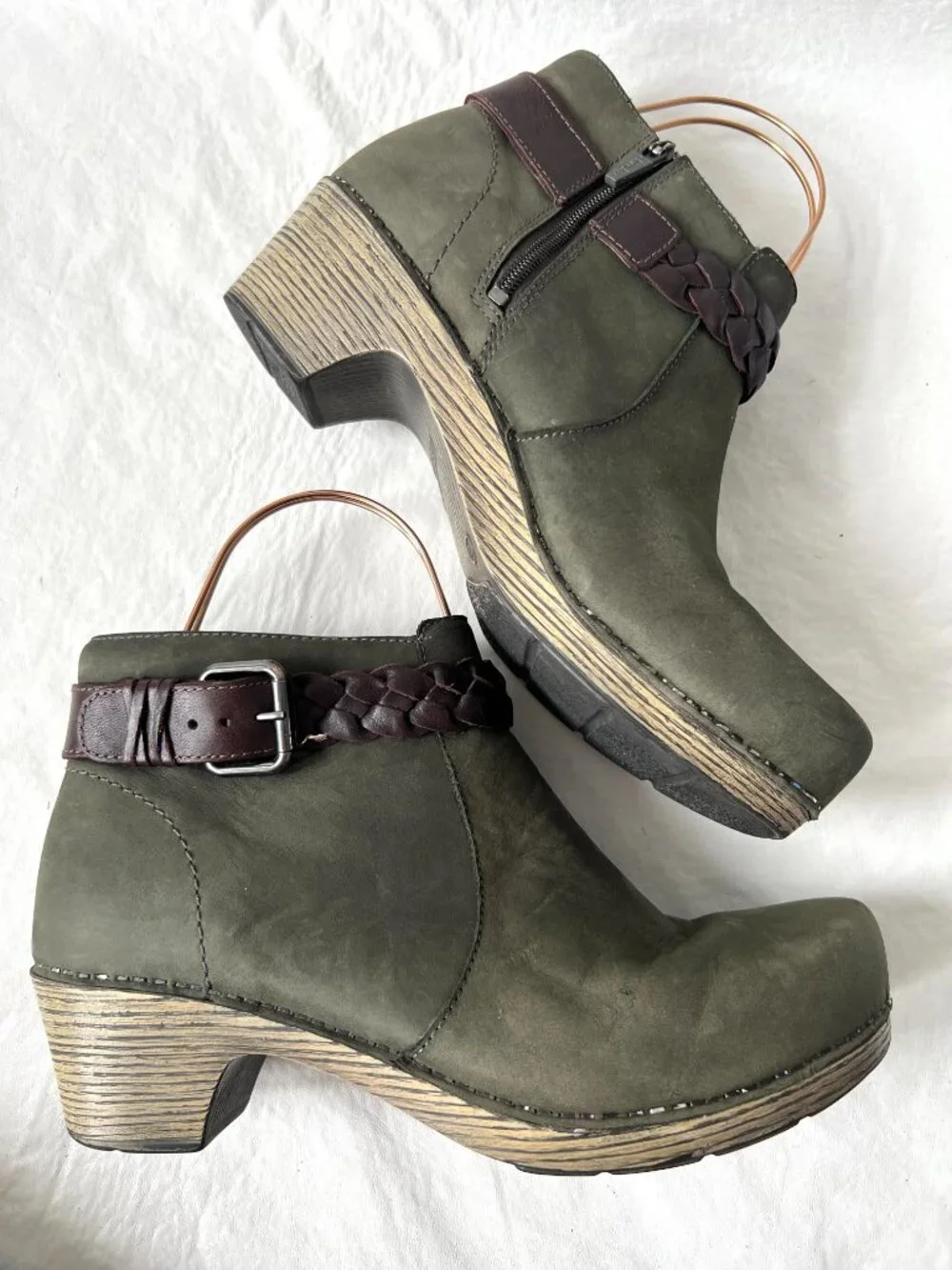 Dansko boots olive green brown leather Michelle EU 42 11.5 12 short ankle clog